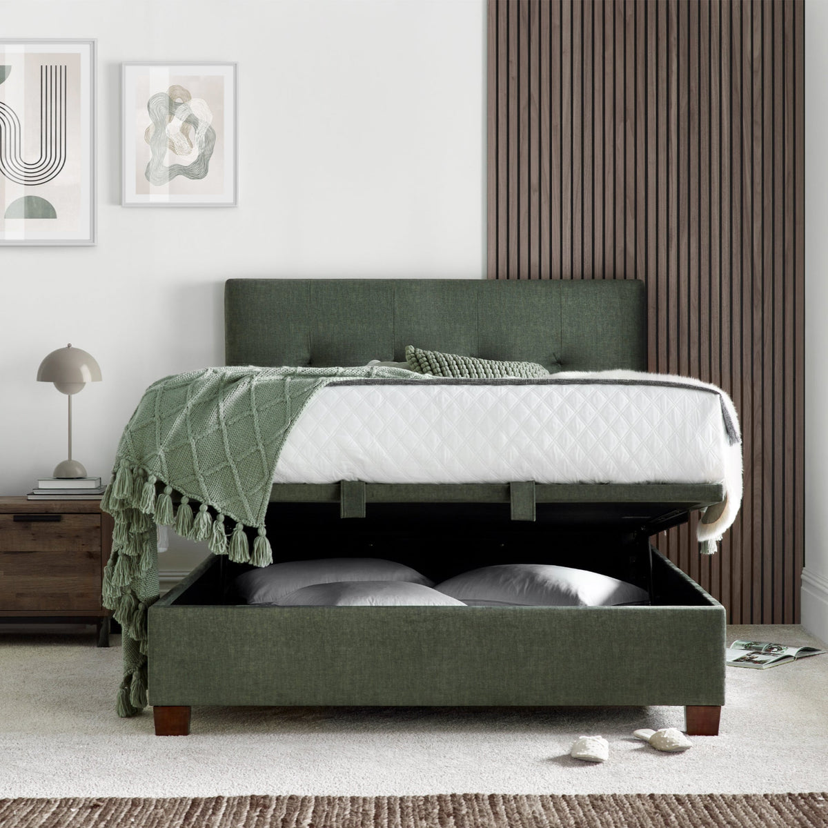 Southwick Velvet Ottoman Storage Bed Frame