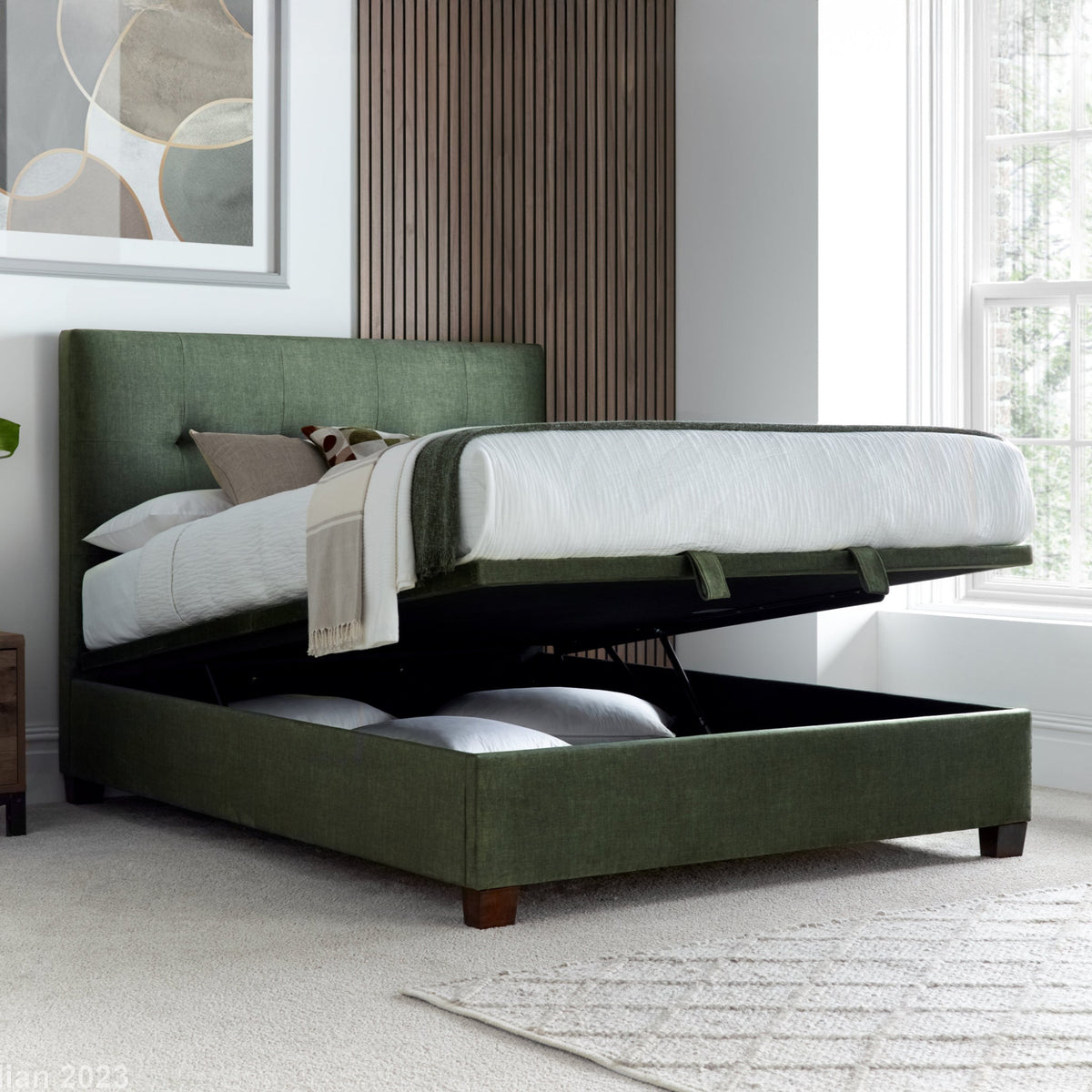 Southwick Velvet Ottoman Storage Bed Frame