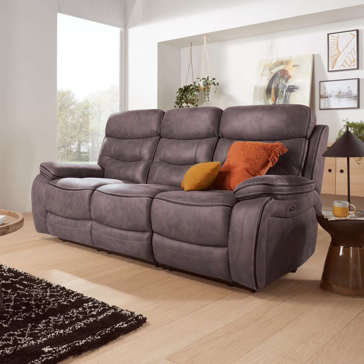 Stanford Charcoal Power Reclining 3 Seater Sofa