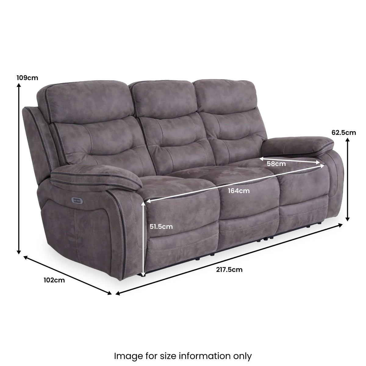 Stanford Charcoal Power Reclining 3 Seater Sofa