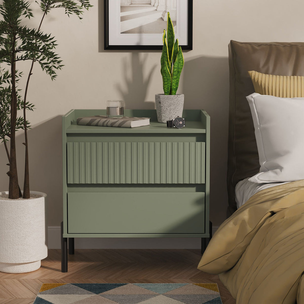 Kenton 2 Drawer Wide Bedside Table