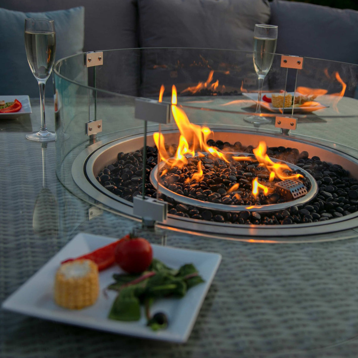 Maze Oxford Royal U-Shaped Rattan Sofa Set with Fire Pit