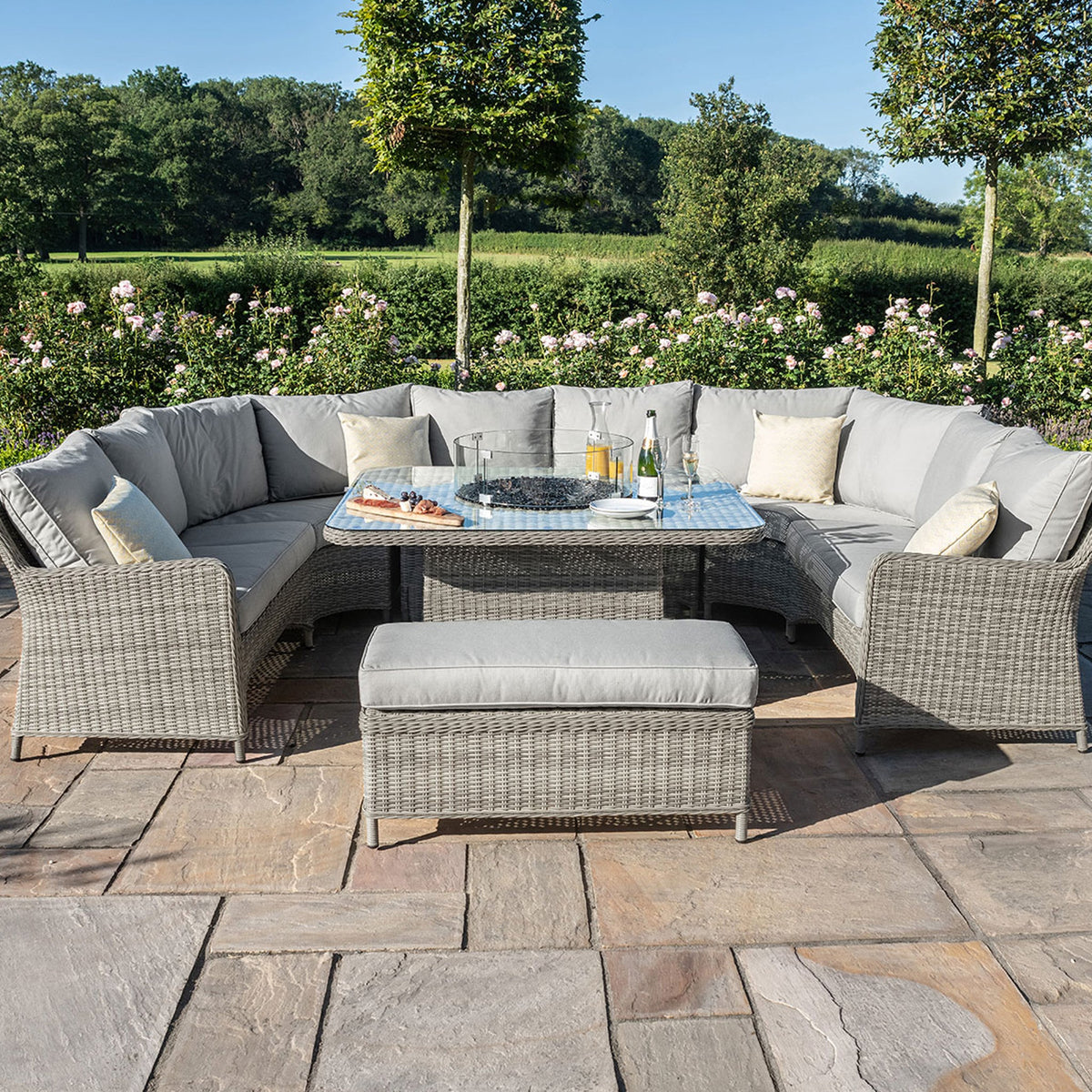 Maze Oxford Royal U-Shaped Rattan Sofa Set with Fire Pit