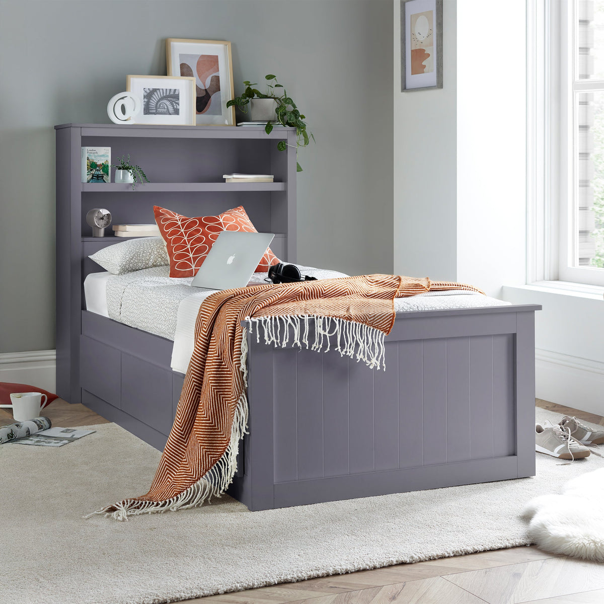 Emelia Wooden 3 Drawer and Shelving Storage Bed Frame