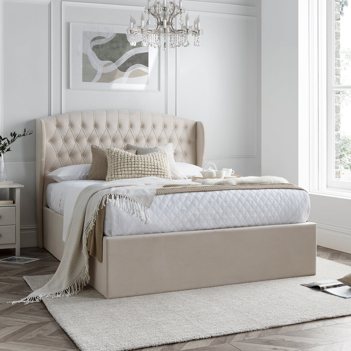 Sailsbury Velvet Ottoman Storage Bed Frame