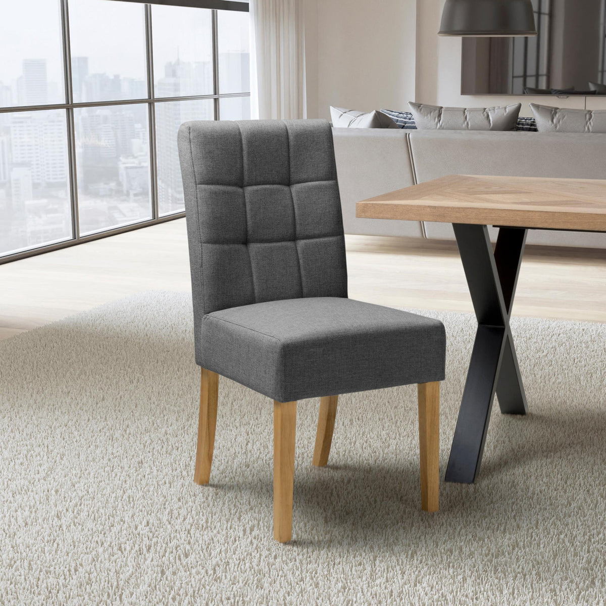 Pryder Faux Linen Dining Chair with Natural Legs