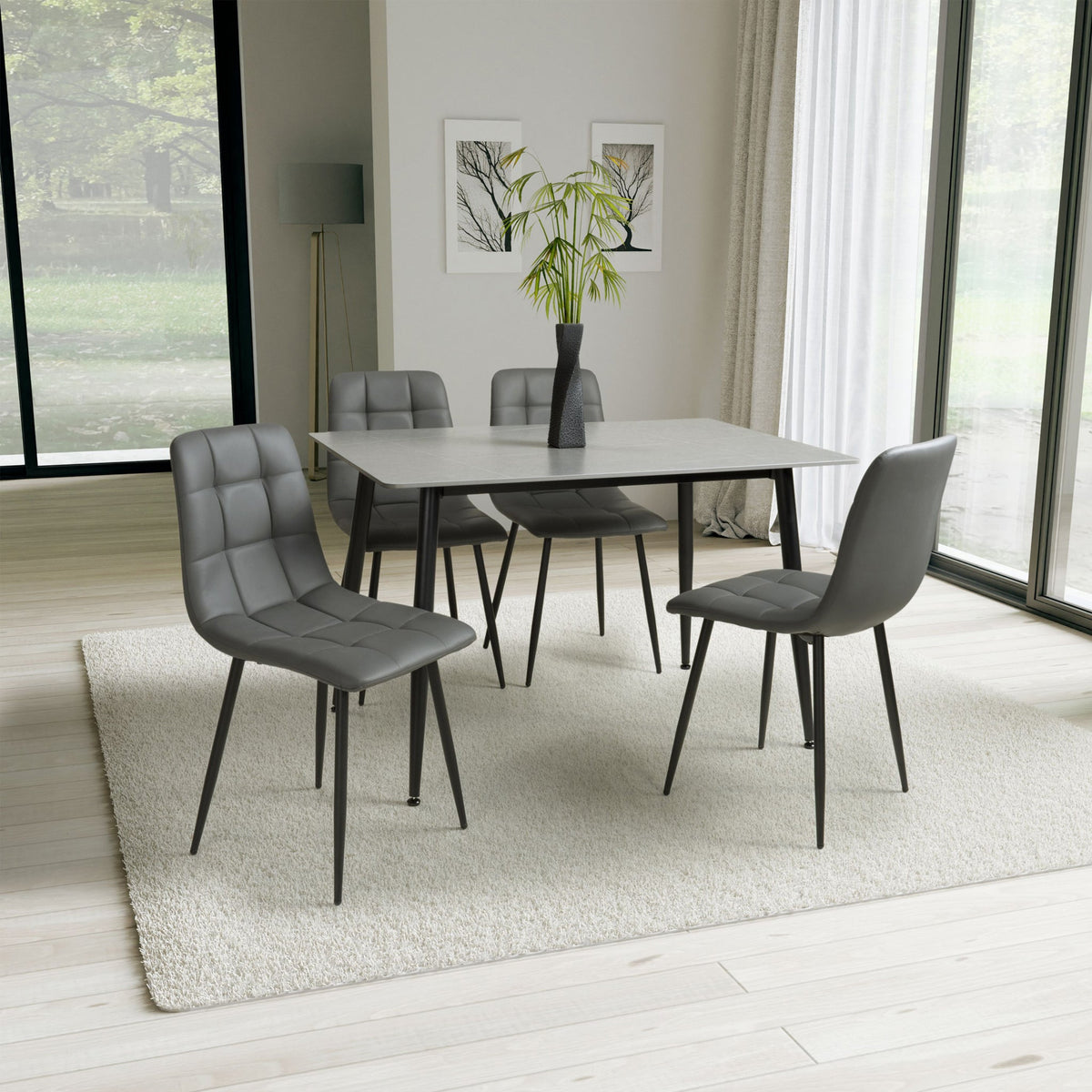 Avaston 120cm Ceramic Dining Table with 4 Pietro Dining Chairs