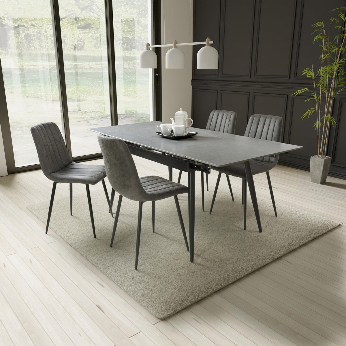 Avaston 120cm-180cm Extending Dining Table with 4 Luna Dining Chairs