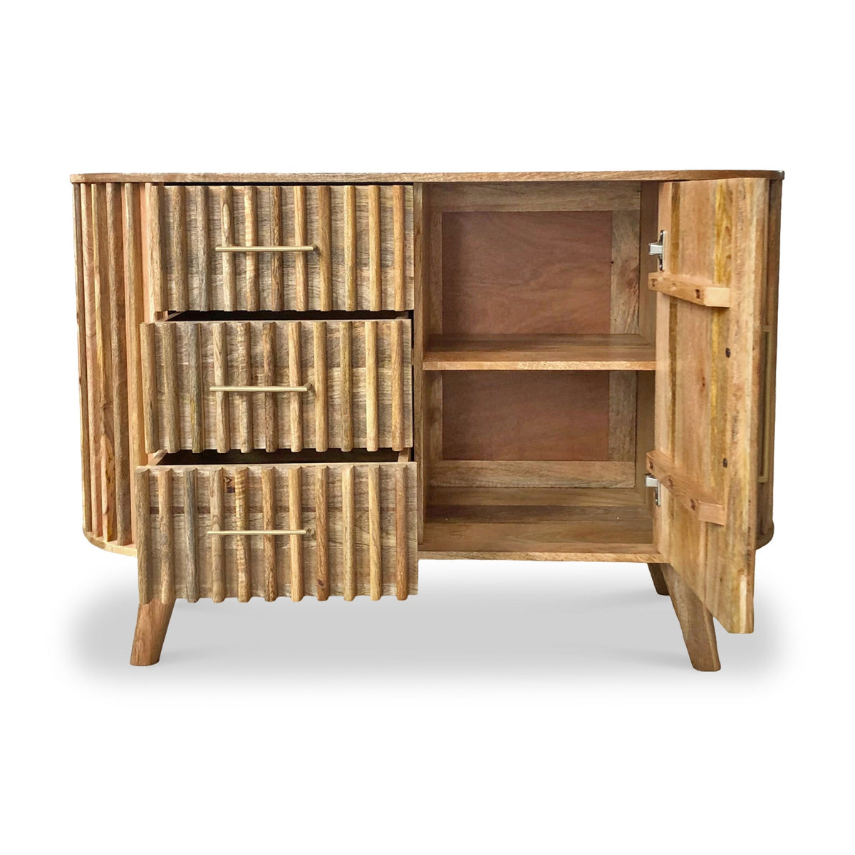 Leo Slatted Mango Wood 3 Drawer 1 Door Sideboard