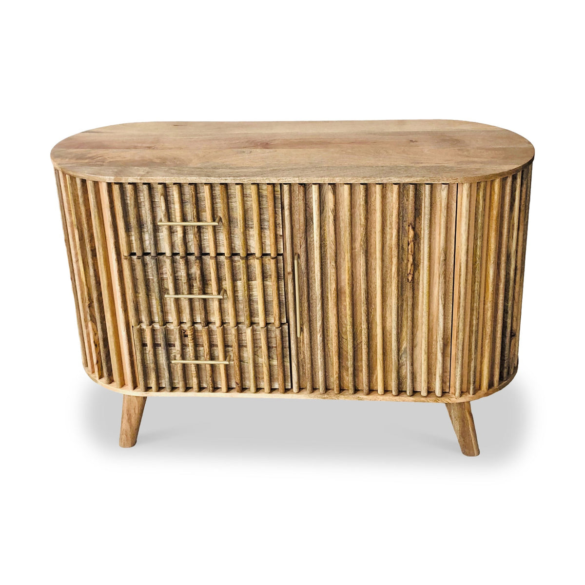 Leo Slatted Mango Wood 3 Drawer 1 Door Sideboard