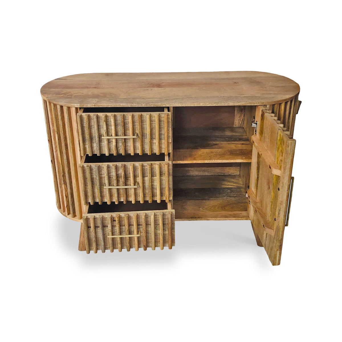 Leo Slatted Mango Wood 3 Drawer 1 Door Sideboard