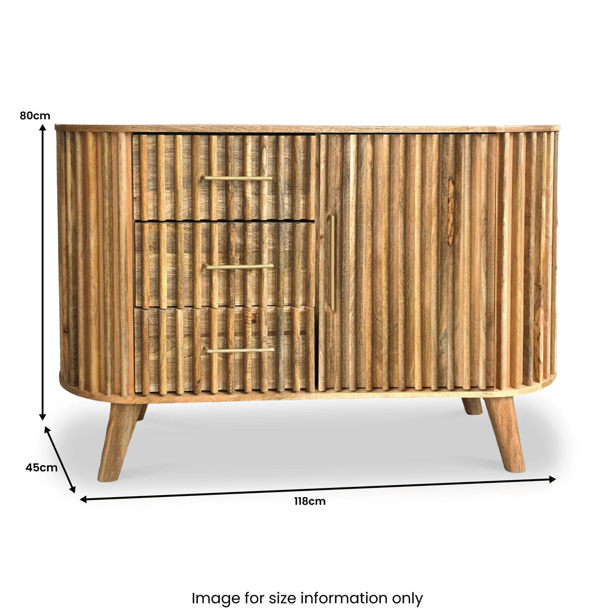 Leo Slatted Mango Wood 3 Drawer 1 Door Sideboard