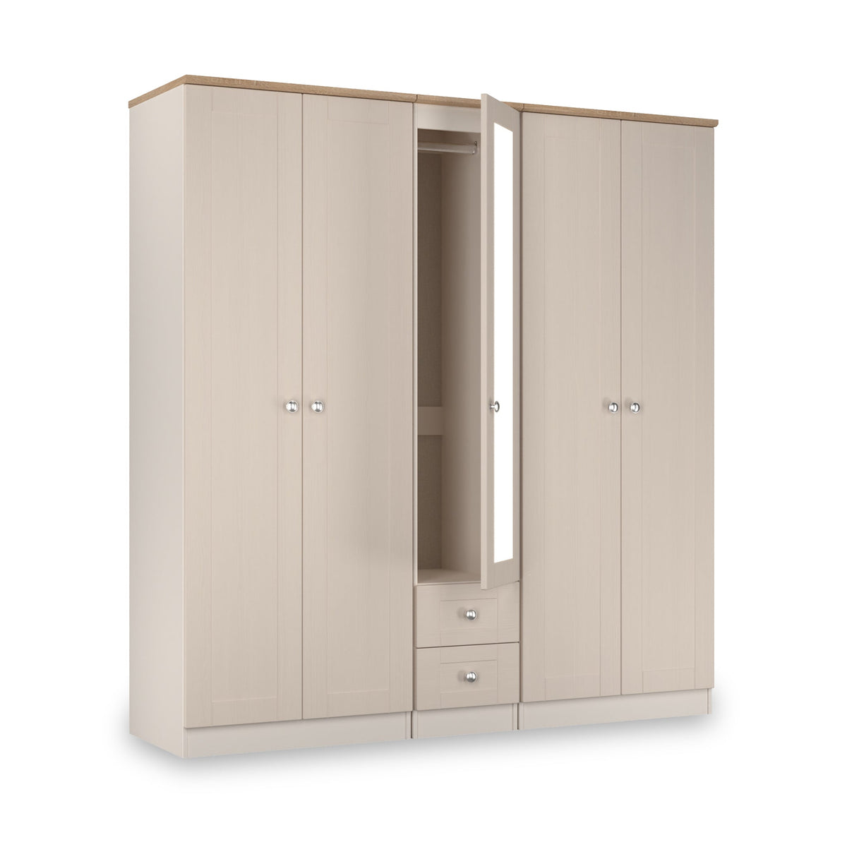Marlowe 5 Door Mirrored Wardrobe With Drawers