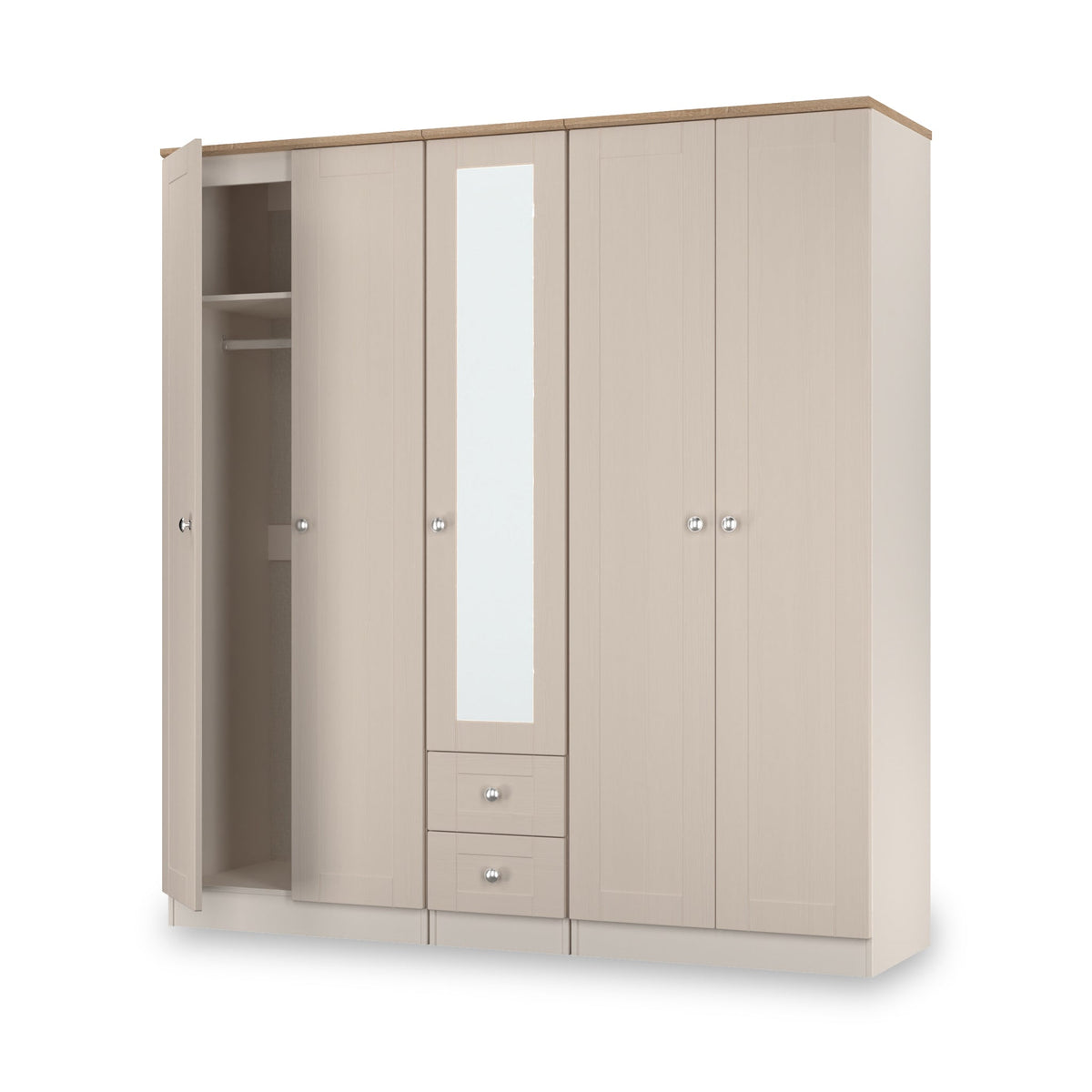 Marlowe 5 Door Mirrored Wardrobe With Drawers