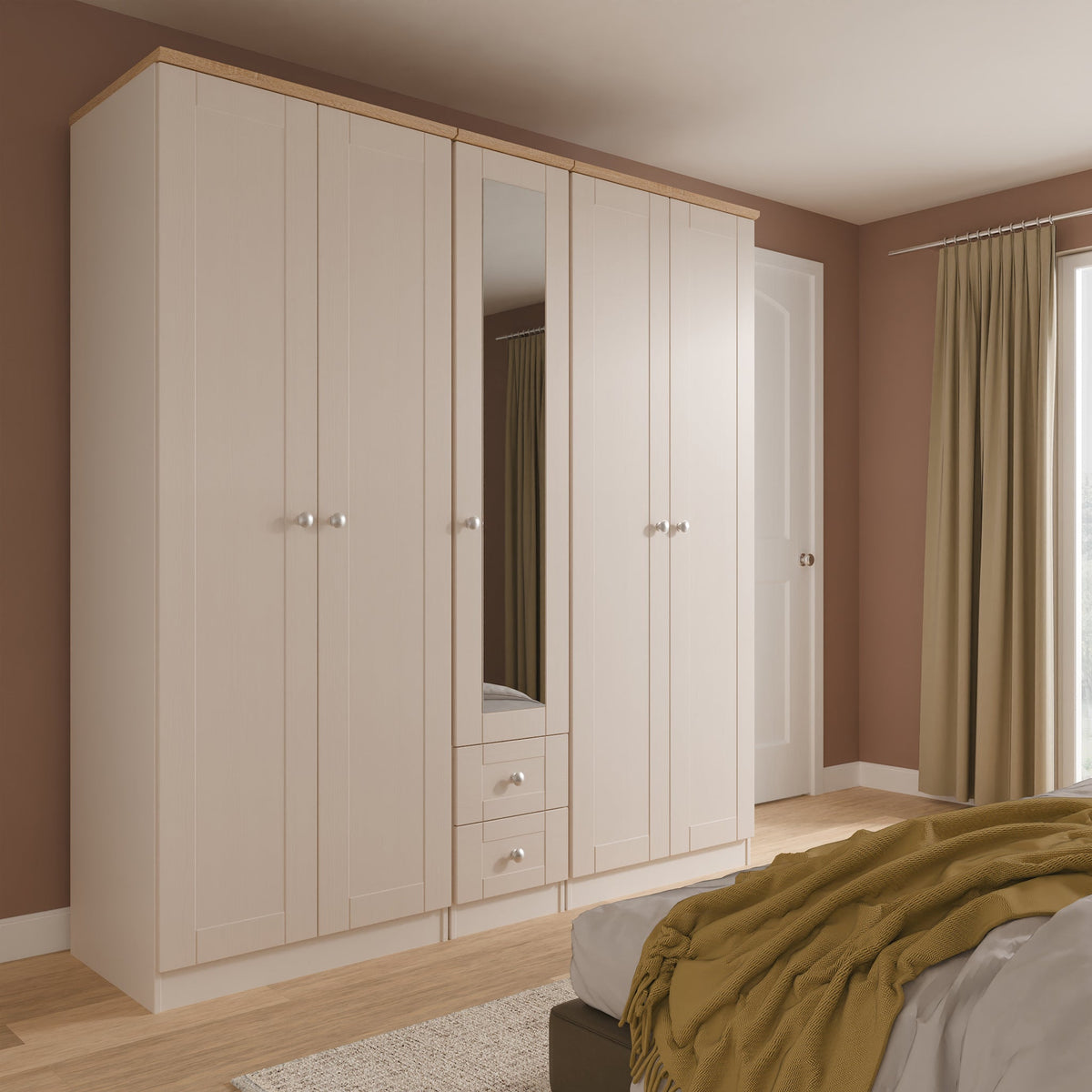 Marlowe 5 Door Mirrored Wardrobe With Drawers