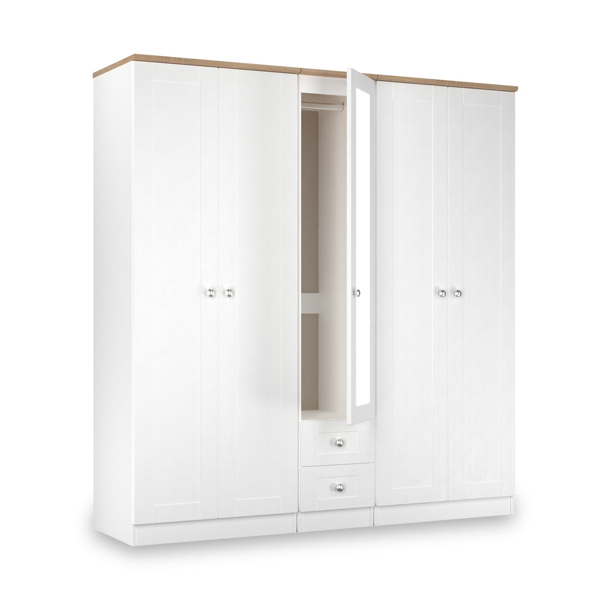 Marlowe 5 Door Mirrored Wardrobe With Drawers