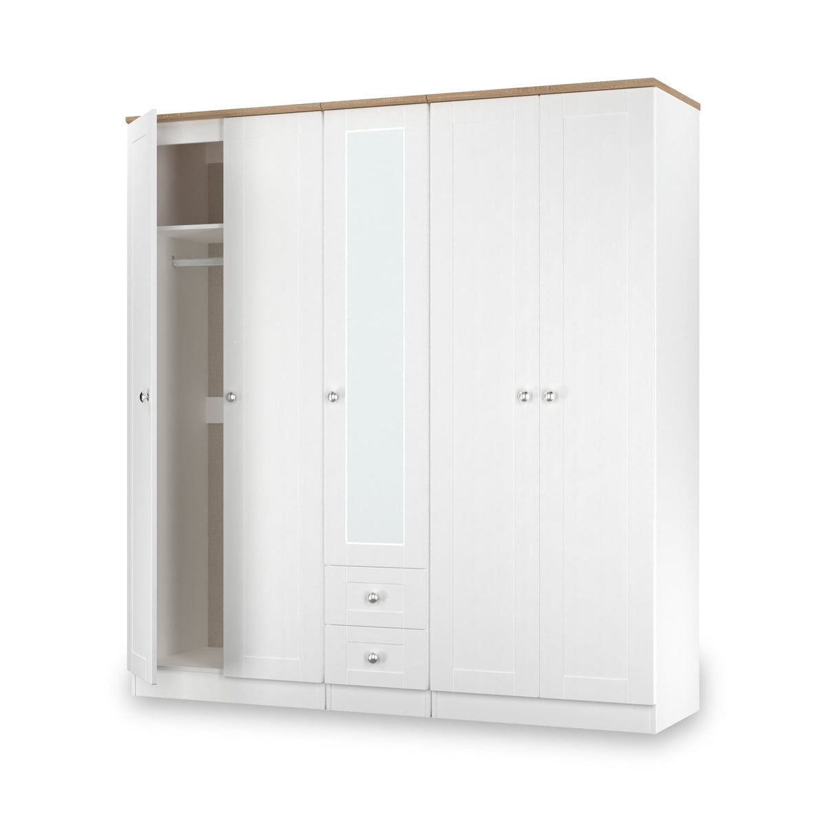 Marlowe 5 Door Mirrored Wardrobe With Drawers