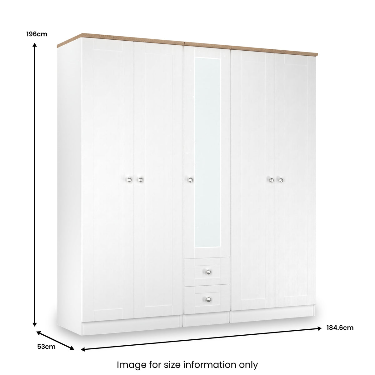 Marlowe 5 Door Mirrored Wardrobe With Drawers