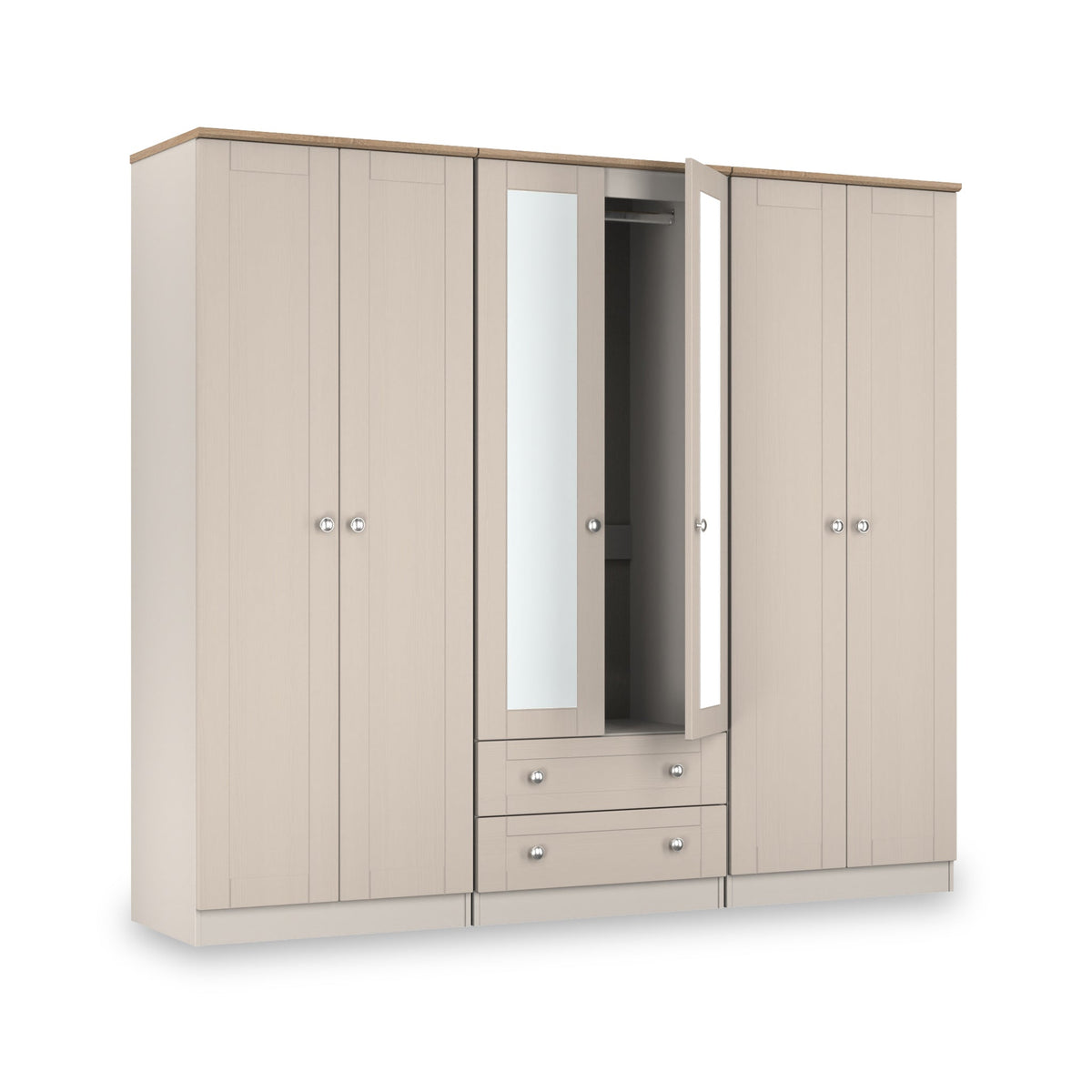 Marlowe 6 Door Mirrored Wardrobe With Drawers