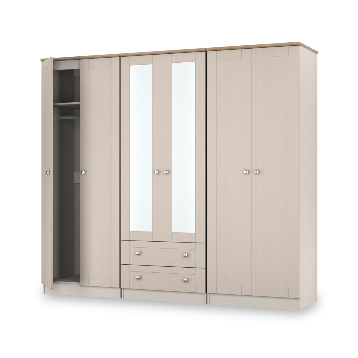 Marlowe 6 Door Mirrored Wardrobe With Drawers