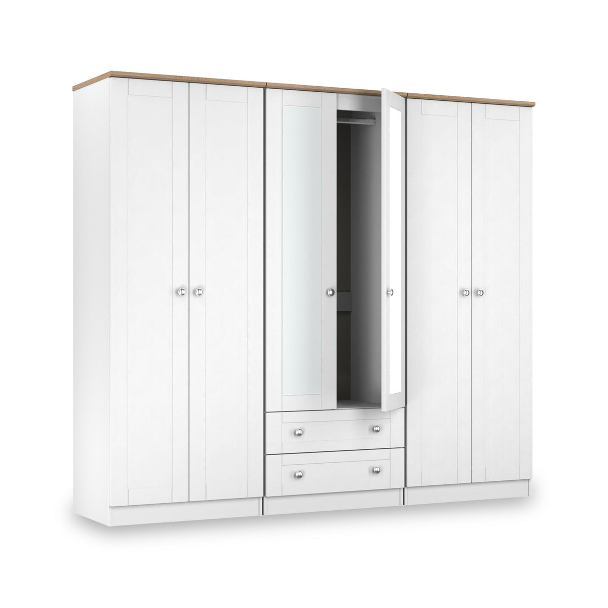 Marlowe 6 Door Mirrored Wardrobe With Drawers