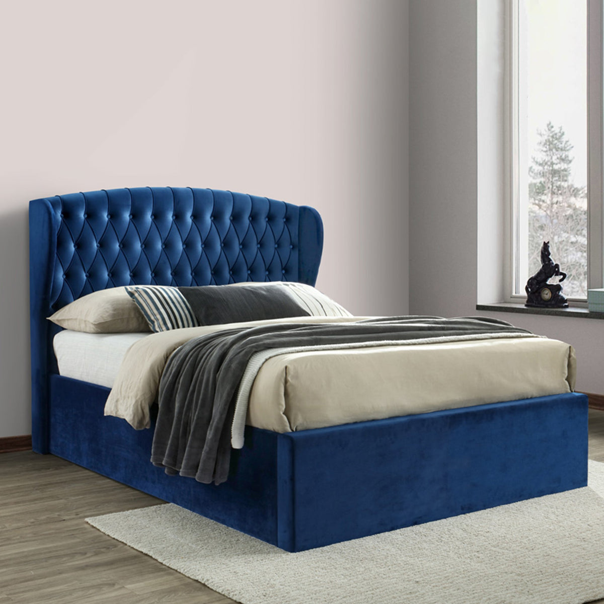 Sailsbury Velvet Ottoman Storage Bed Frame