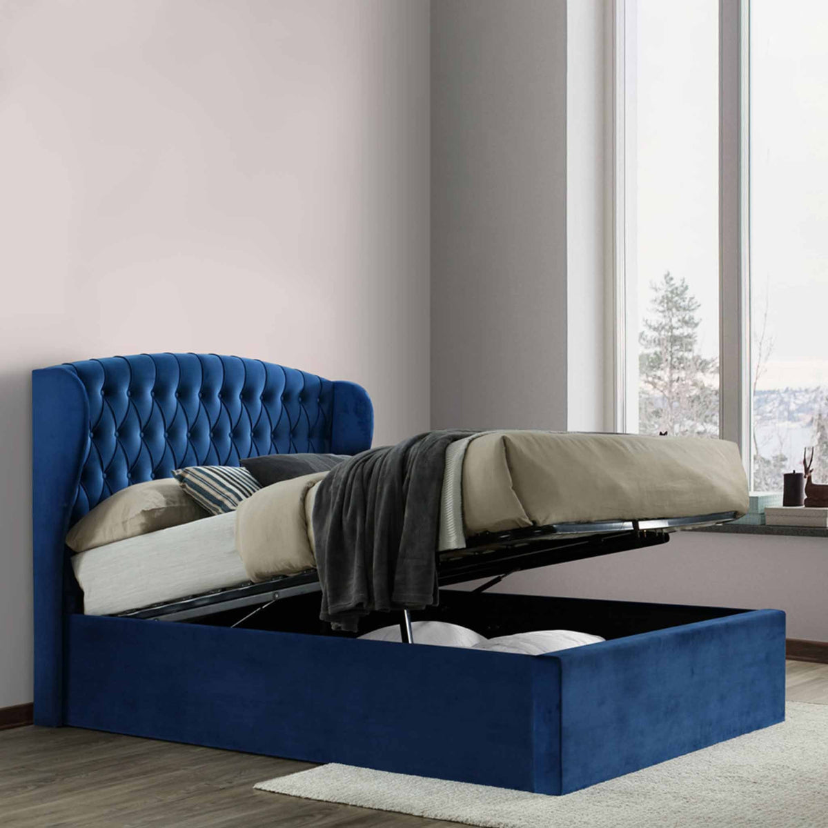 Sailsbury Velvet Ottoman Storage Bed Frame