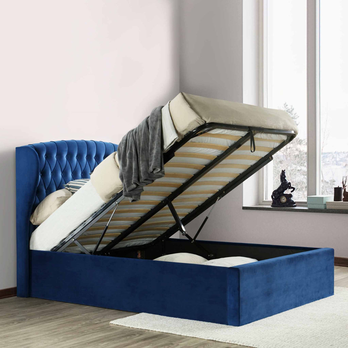 Sailsbury Velvet Ottoman Storage Bed Frame
