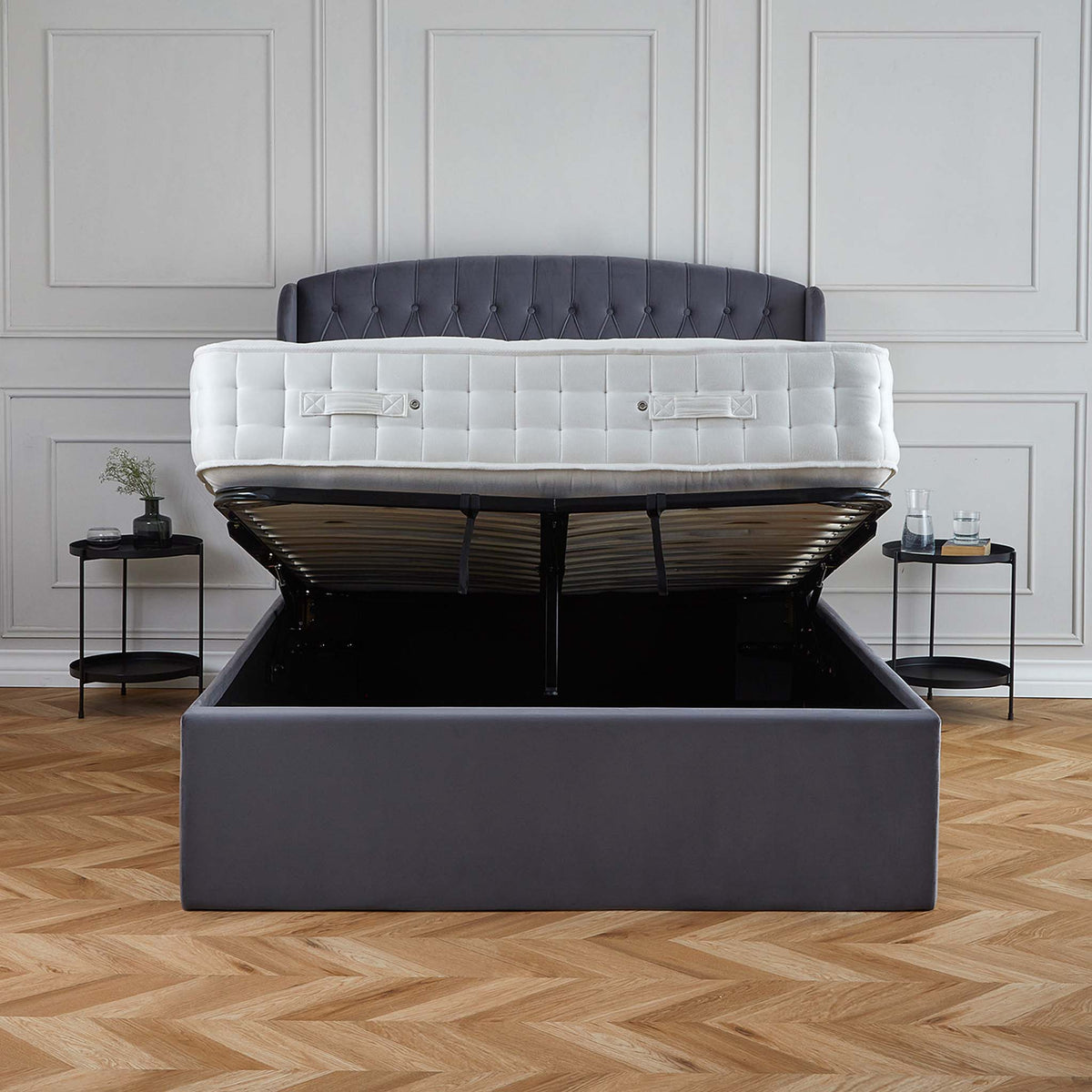 Sailsbury Velvet Ottoman Storage Bed Frame