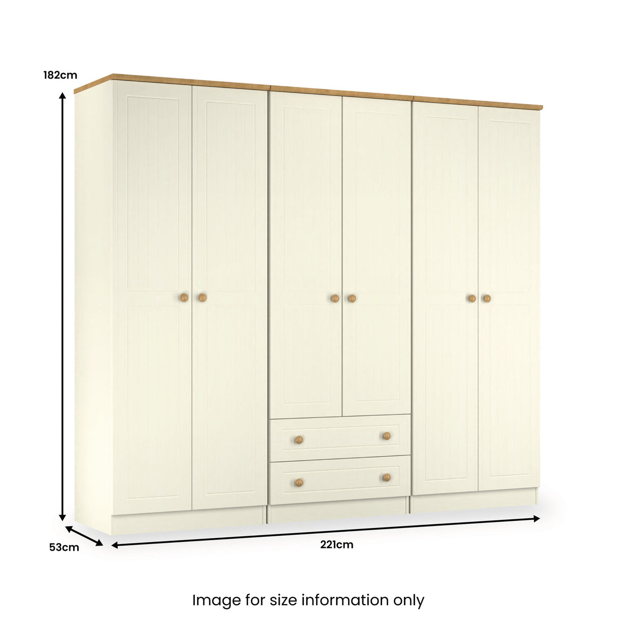 Brixham Cream 6 Door 2 Drawer Wardrobe