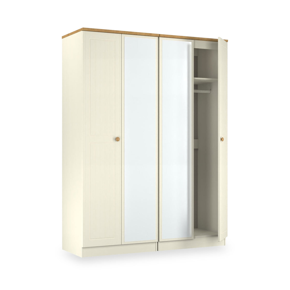 Brixham Cream 4 Door Mirrored Wardrobe