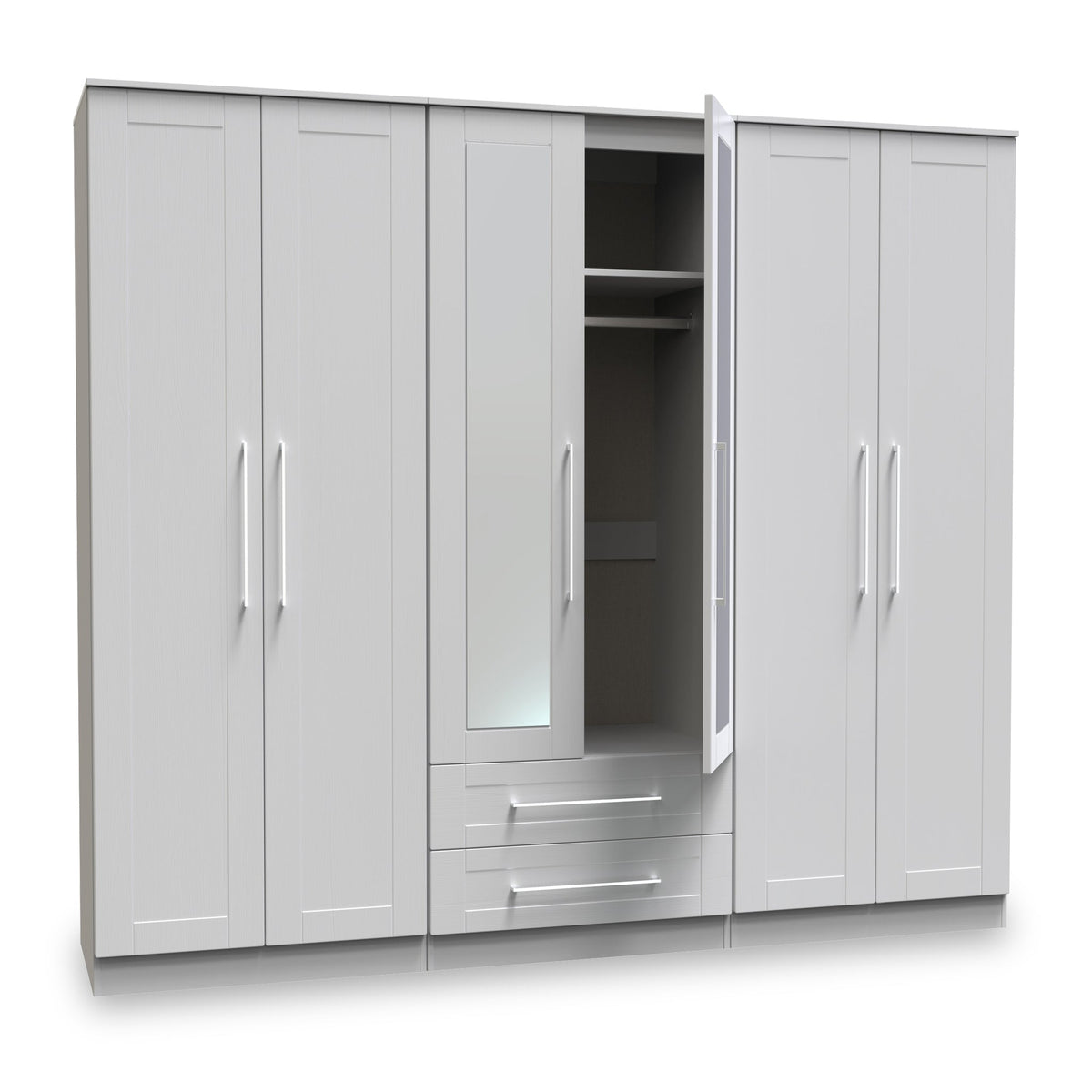 Bellamy Tall 6 Door 2 Drawer with Mirrors Wardrobe