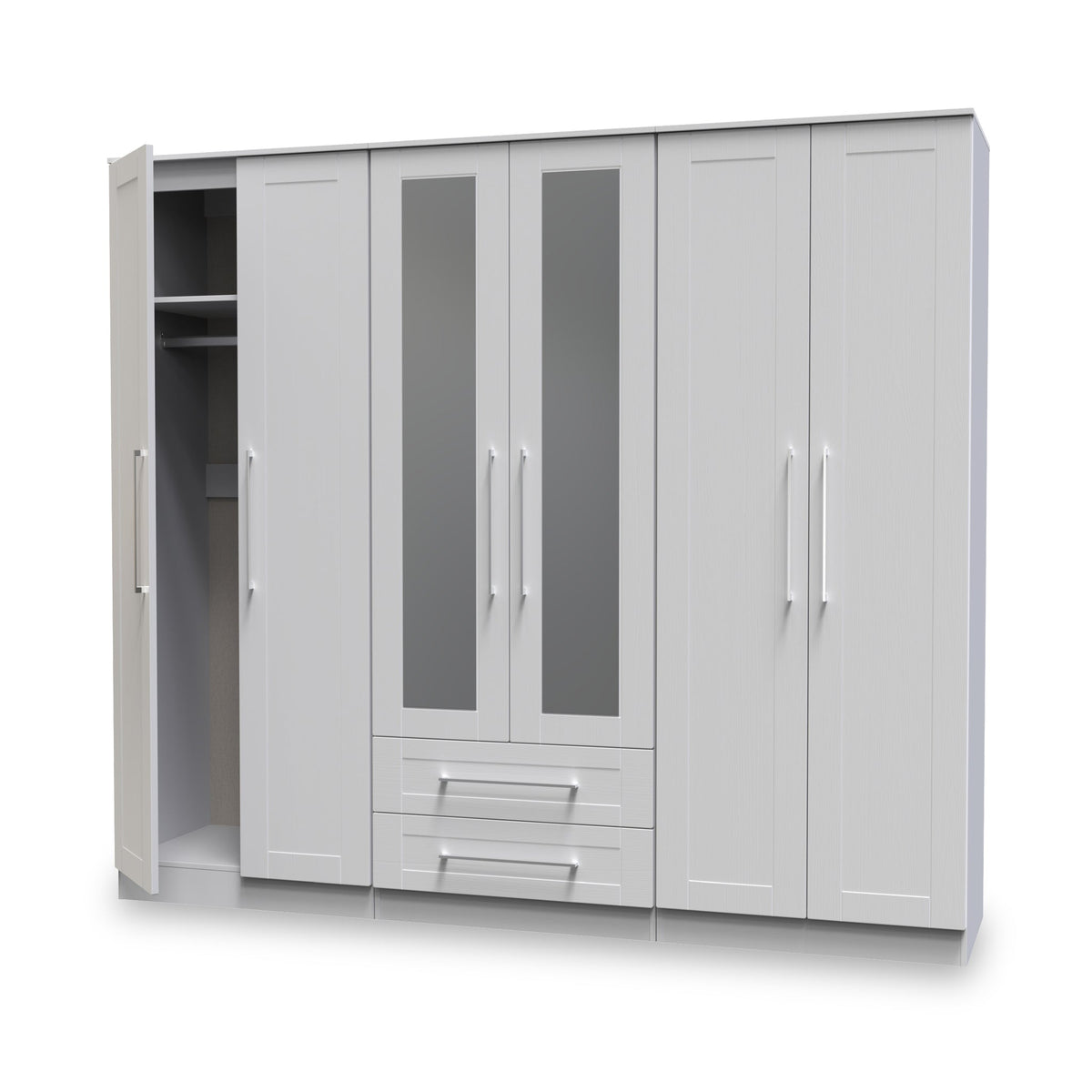 Bellamy Tall 6 Door 2 Drawer with Mirrors Wardrobe