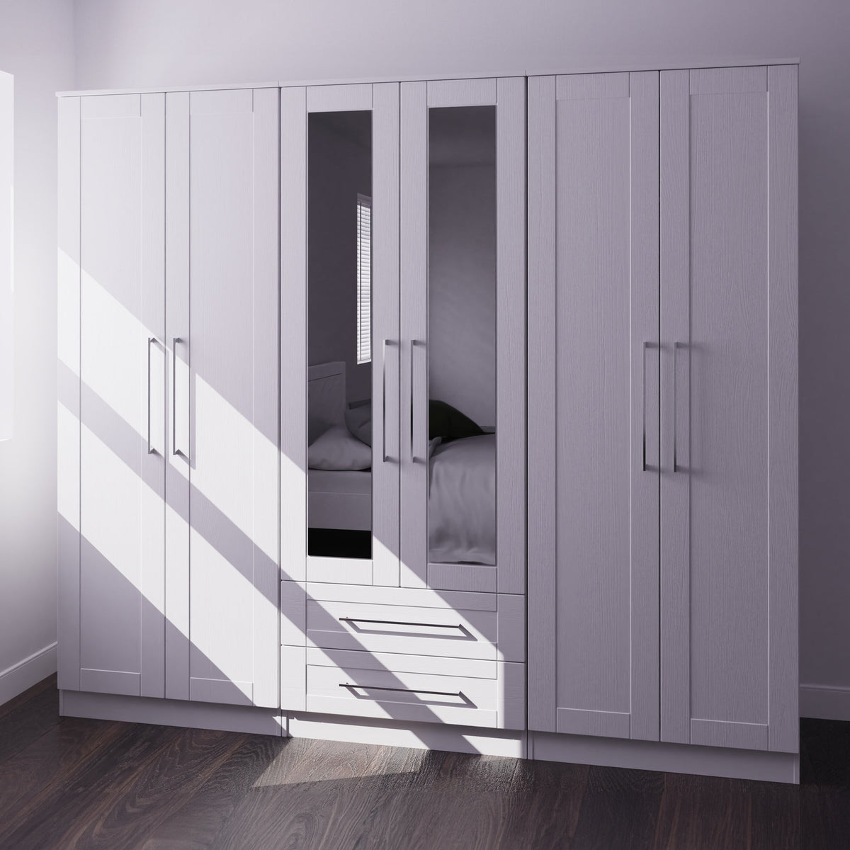 Bellamy Tall 6 Door 2 Drawer with Mirrors Wardrobe