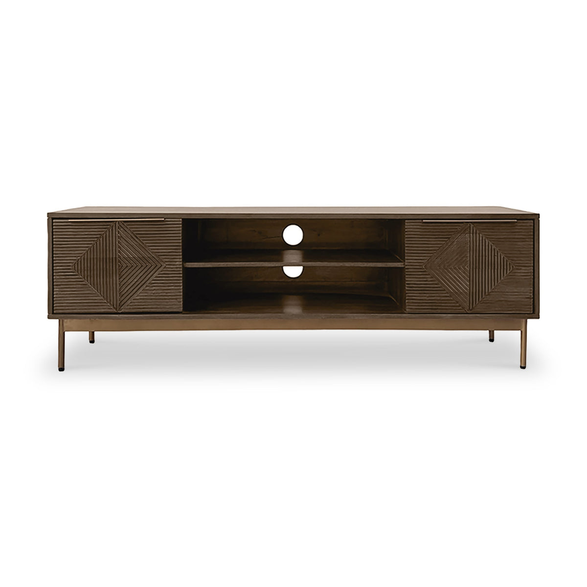 Beau Grooved Brown Mango Wood Large TV Unit