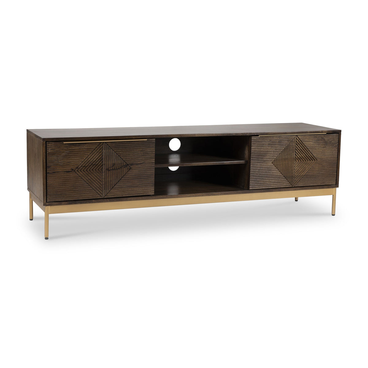 Beau Grooved Brown Mango Wood Extra Large TV Unit