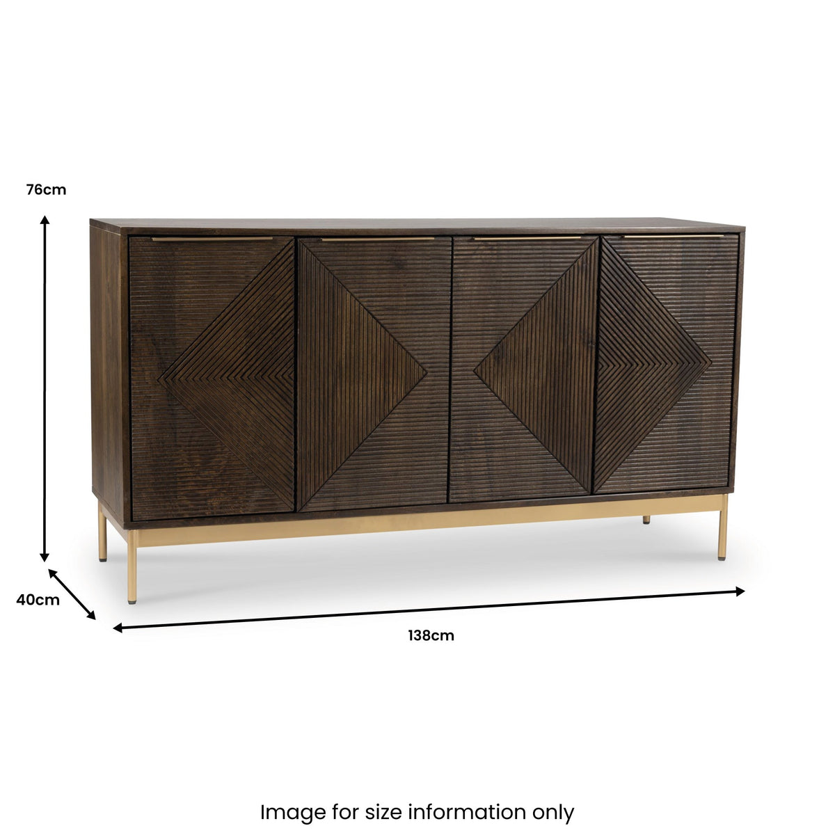 Beau Grooved Brown Mango Wood 4 Door Sideboard