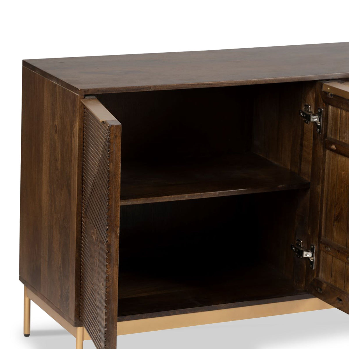 Beau Grooved Brown Mango Wood 4 Door Sideboard