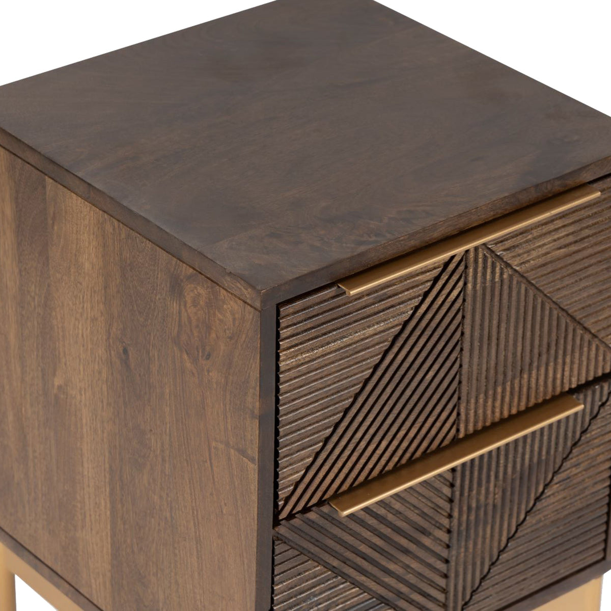 Beau Grooved Brown Mango Wood 2 Drawer Bedside