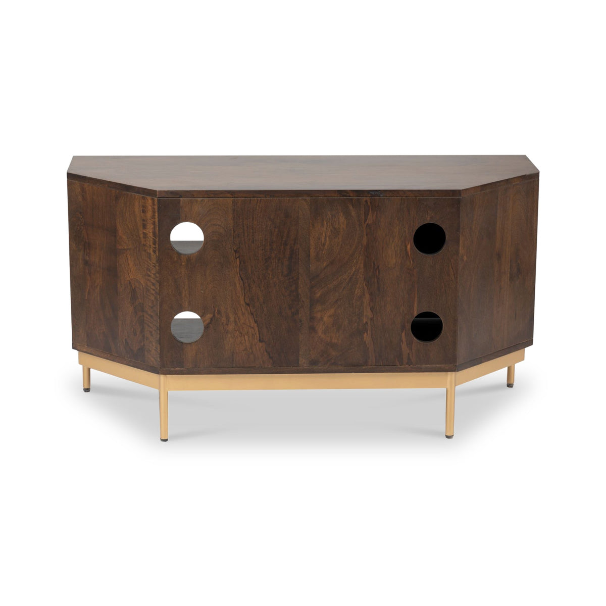 Beau Grooved Brown Mango Wood Corner TV Unit