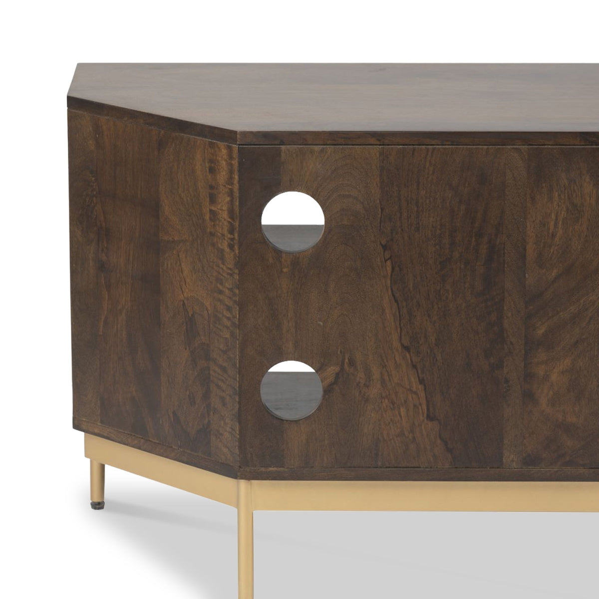 Beau Grooved Brown Mango Wood Corner TV Unit
