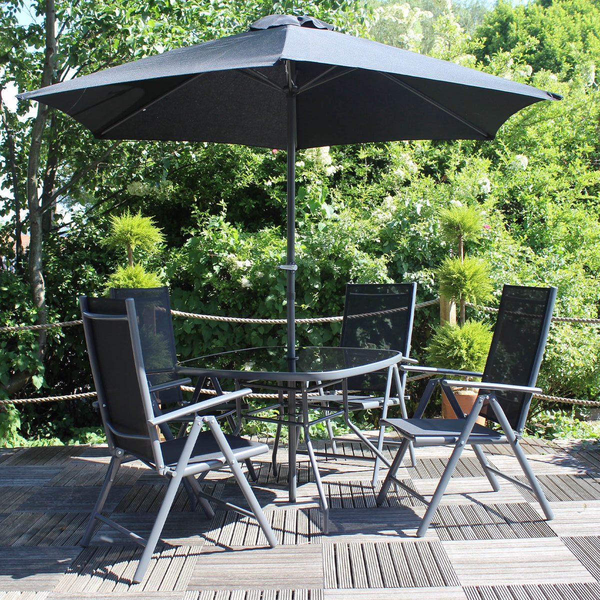 Rio Reclining 4 Seat Dining Set with Parasol