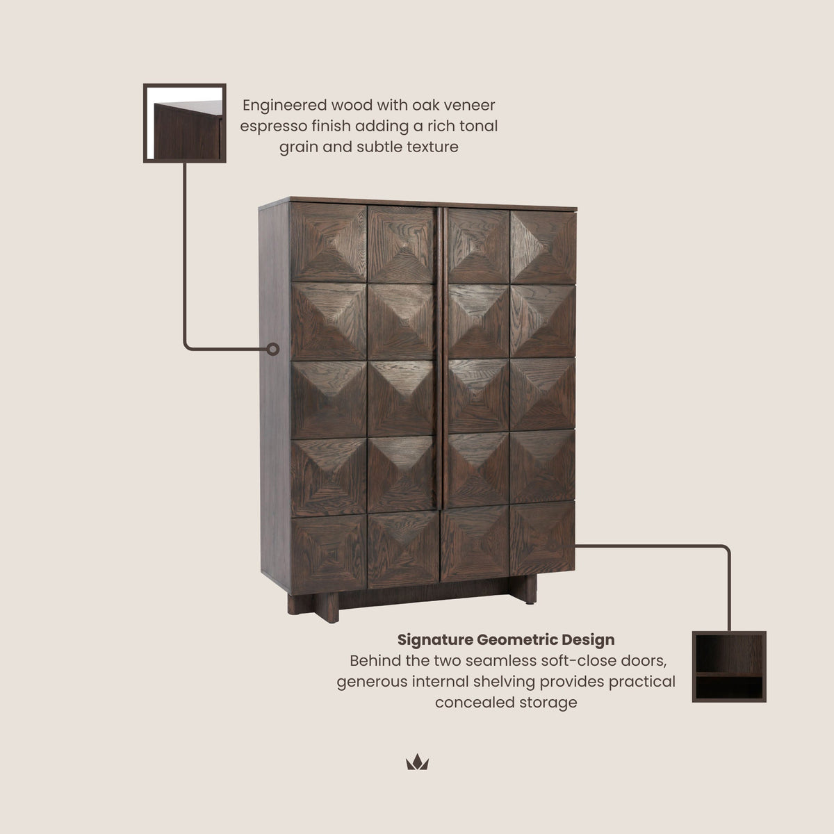 Roka Oak Geometric 2 Door Cabinet