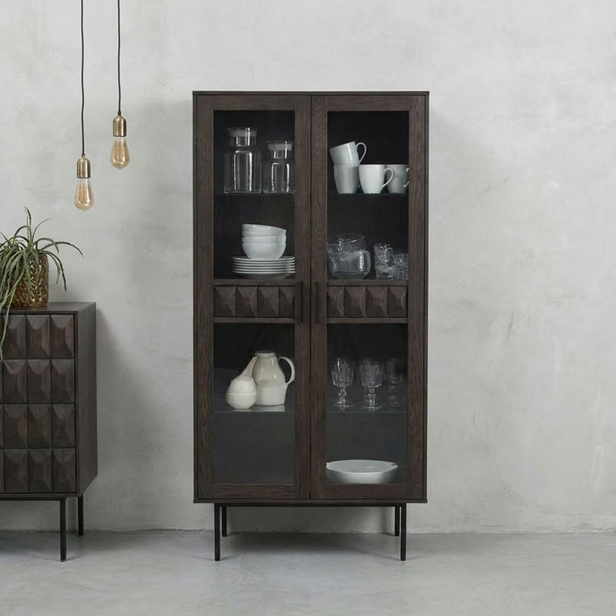 Roka Oak Geometric Display Cabinet