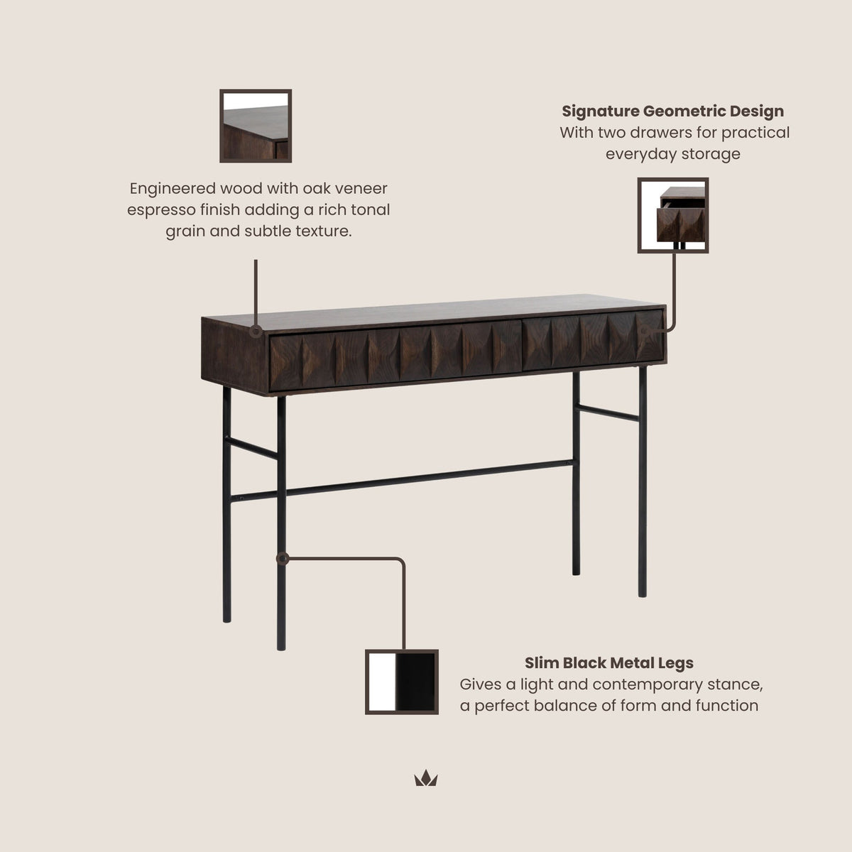 Roka Oak Geometric Console Table