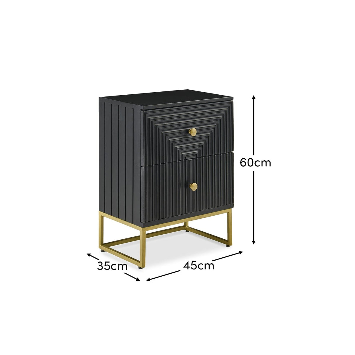Outlet - Rayna Jet Black 2 Drawer Bedside Table