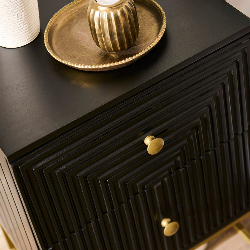 Outlet - Rayna Jet Black 2 Drawer Bedside Table