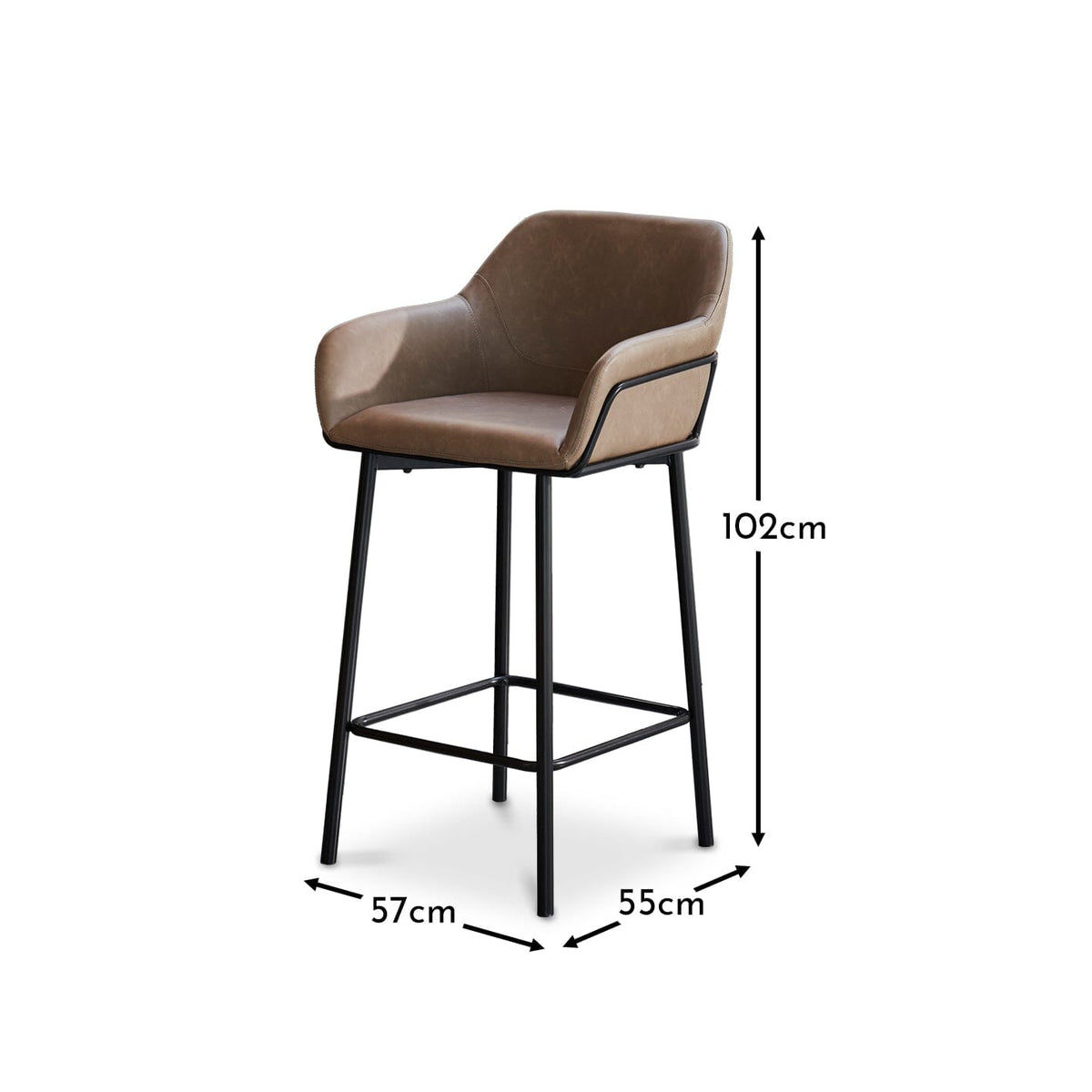 Reagan Almond Brown Faux Leather Bar Stool - Metal Legs