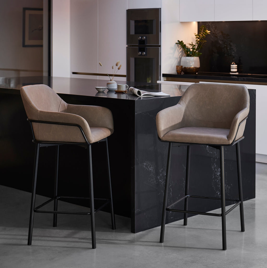 Reagan Almond Brown Faux Leather Bar Stool - Metal Legs