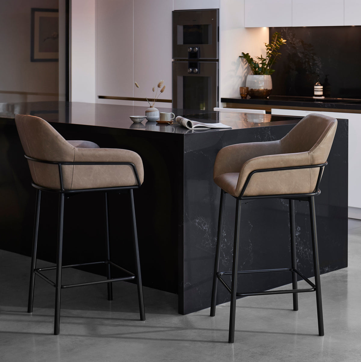 Reagan Almond Brown Faux Leather Bar Stool - Metal Legs